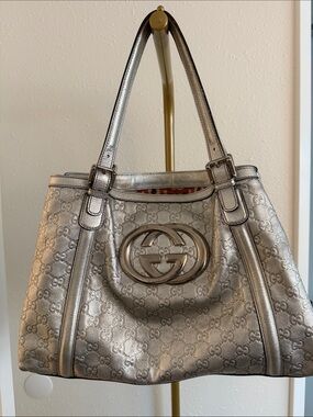 Vintage Gucci Guccisima Britt Silver Metallic GG Logo Shoulder Bag